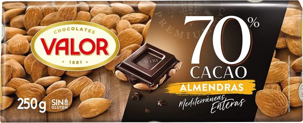 Valor - Chocolate Negro 70% con Almendras Mediterráneas Enteras. Chocolate Valor sin Gluten. e intenso Sabor. Apto para Celiacos - 250 Gramos
cad: 28 2 22 Hot on Sale