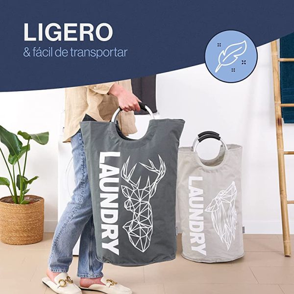 Wellenborg Juego de 2 Cestos de la Ropa Sucia Grande Gris 82L Uno - Cesta Cubo de Ropa Sucia - Cesto Cesta Colada Ropa Plegable - Cesto Bolsa para Ropa Sucia - Cestas Ropa Sucia - Cesto de Ropa Sucia Embalaje Deteriorado Cheap