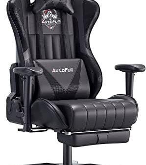 Autofull Silla Gaming Ergonómica Silla de Oficina Silla Gamer Cuero de PU Silla de Escritorio, Altura e inclinación Ajustables, Soporte Lumbar y reposapiés, Negro (garantía de Tres años) Reacondicionado Discount