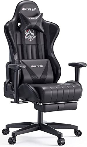 Autofull Silla Gaming Ergonómica Silla de Oficina Silla Gamer Cuero de PU Silla de Escritorio, Altura e inclinación Ajustables, Soporte Lumbar y reposapiés, Negro (garantía de Tres años) Reacondicionado Discount