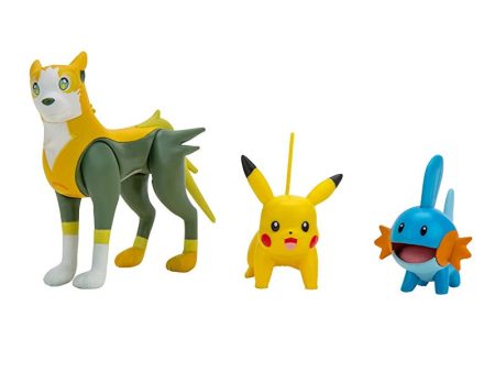 Pokemon PKW2676 Paquete de 3 - Características 2 Figuras de Batalla Mudkip, Pikachu y Boltund de 3 Pulgadas - Detalles auténticos Embalaje Deteriorado Sale