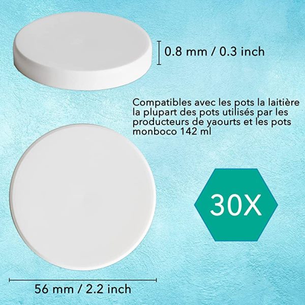 Monboco, Tapas para Vasos yogurtera |compatibles con Marca mercadona, la lechera, danone, diámetro 56mm, Blanca, Material de PEHD, Lote de 27, Compatible con los Productos lácteos | Embalaje Deteriorado Online Hot Sale