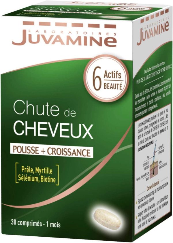 Juvamine - Pérdida de cabello: Crecimiento + Contracción - 6 ingredientes de belleza incluyendo Zinc y Biotina - Programa de 1 mes - 30 Tabletas Embalaje Deteriorado Fashion