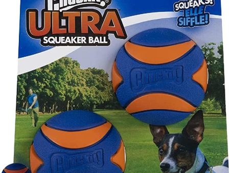 ¡Chuckit! Pelota para perros Ultra Squeaker, juguete flotante de goma duradera de alto rebote para perros, compatible con lanzador pequeño, azul y naranja, pequeño, paquete de 2 Embalaje Deteriorado on Sale